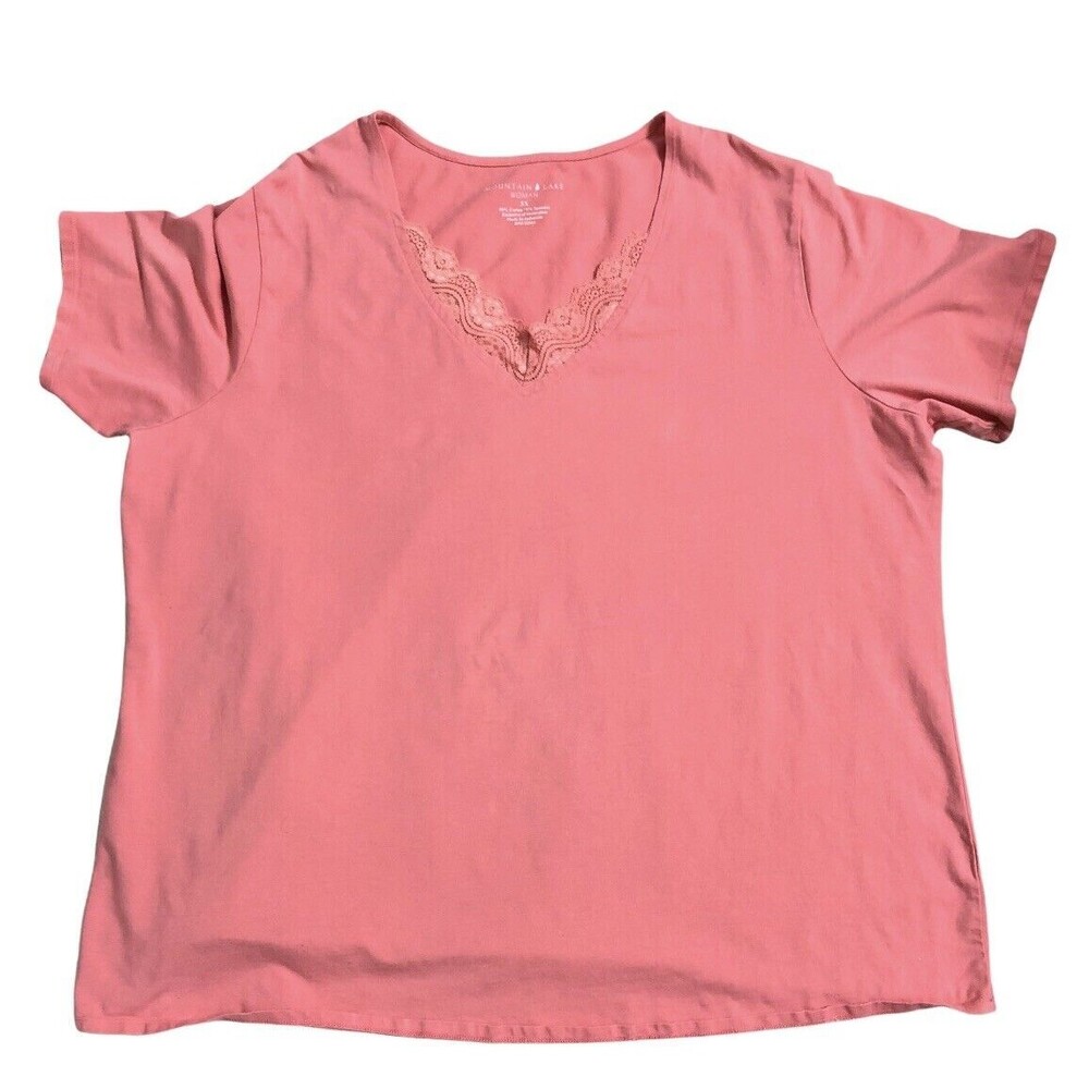 Mountain‎ Lake Shirt Women’s 3X Blouse Coral Orange Short Sleeve Cotton Blend